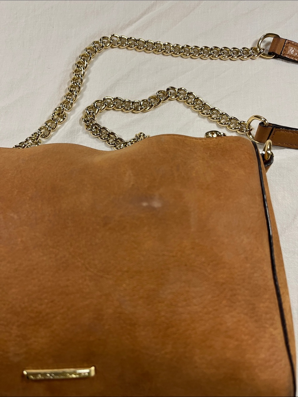 Rebecca Minkoff Avery Suede Crossbody Bag Gold Chain in Tan/Caramel - Picture 6 of 12